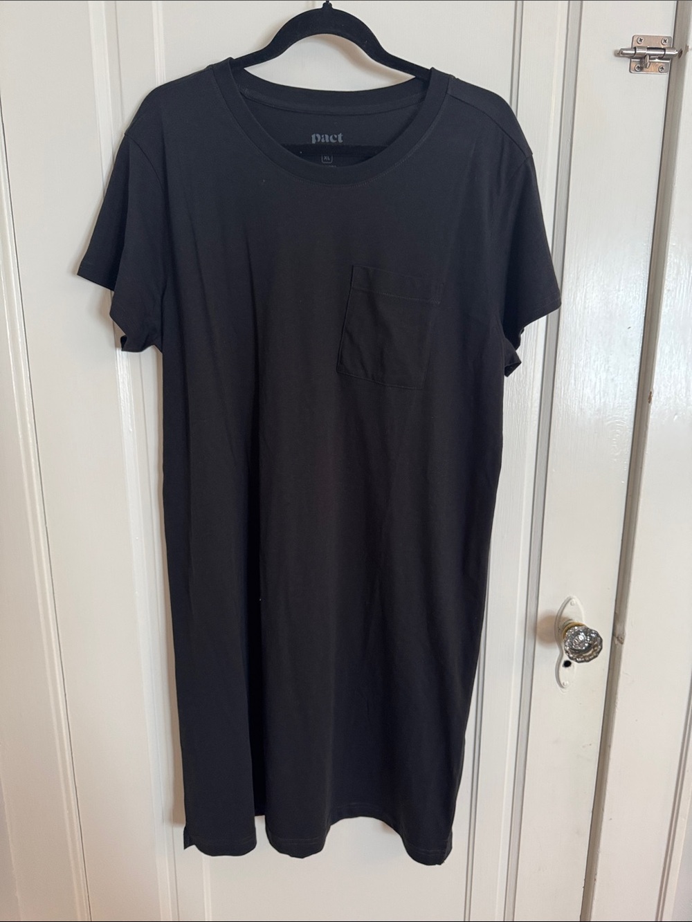 Pact Women's Black Short Sleeve Pocket Crew Tee Dress Organic Cotton NWOT